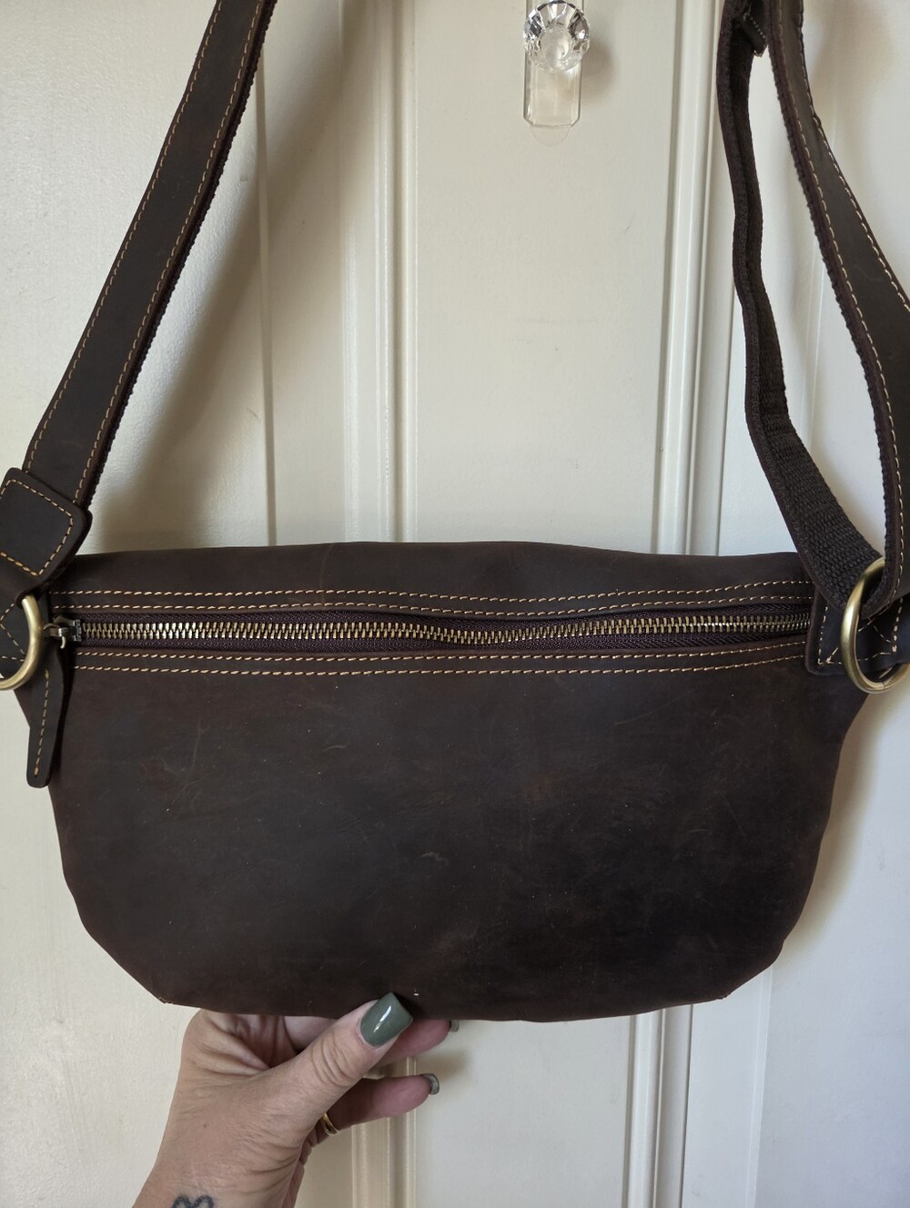 Genuine Dark Brown Leather Crossbody Bag 🤎💛
